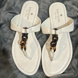 Kate Spade Irene Sandals White Tortoise Chain Thong Flip Flops Size 8B Women New